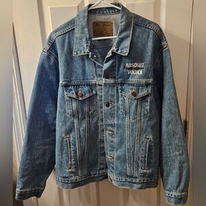 Three Rivers Vintage Denim Jacket Embroidered Absolut Vodka Electric